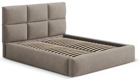 Letto matrimoniale imbottito marrone chiaro con contenitore con rete inclusa 140x200 cm Libera – Windsor &amp; Co Sofas