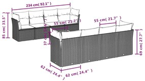 Set Divani da Giardino 9 pz con Cuscini Nero in Polyrattan