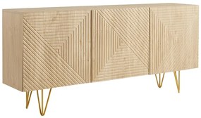 Credenza design con incisioni legno chiaro rovere e metallo dorato 3 ante L160 cm OZEN