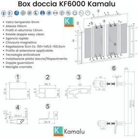 Kamalu - box doccia nicchia 220 cm doppio scorrevole centrale kf6000