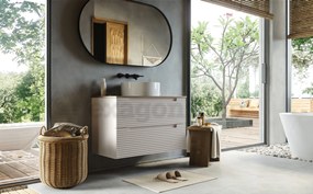 Mobile bagno canapa 100x45 Mango due cassetti soft close con top quercia e lavabo tondo da appoggio in ceramica lucida