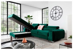 Divano angolare verde allungabile/con contenitore (con penisola a sinistra/con chaise lounge) e rivestimento in velluto Grayson – ELTAP