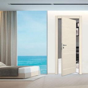 Porta interna rototraslante Mast Incisa in MDF laccato colore avorio, L 70 x H 210 cm, apertura reversibile