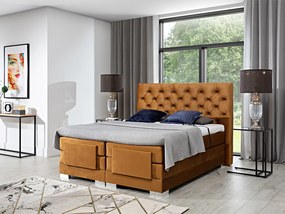 Letto motorizzato matrimoniale boxspring Manhattan - 160 x 200 cm , Tessuto arancio