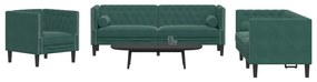 Set Divani Chesterfield 3pz Con Cuscini Verde Scuro Velluto /