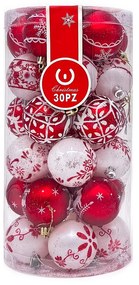 Palline decorative colore Rosso e Bianco per Albero di Natale Confezione 30 pz Wisdom