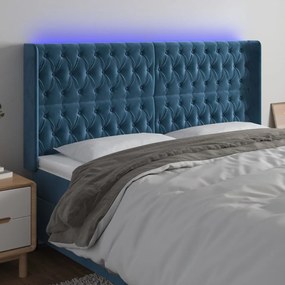 Testiera A Led Blu Scuro 183x16x118/128 Cm İn Velluto /