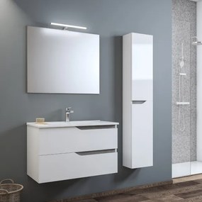 Mobile bagno sospeso con lavabo 82 cm e cassetti GRACE2 Bianco Lucido/Cemento