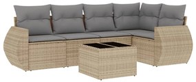 Set Divano da Giardino 6 pz con Cuscini Beige in Polyrattan