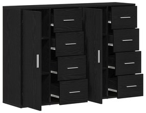 Sideboard set di 2 quercia nera legno, maniglie in metallo medio
