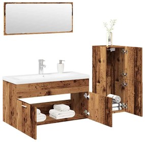 Set Mobili Da Bagno 4 Pz Legno Antico İn Legno Multistrato /