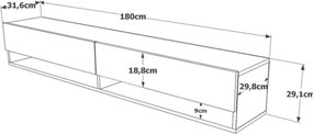 Mobile Tv Sospeso 180x32x30 Effetto Legno Rovere E Bianco Evolution