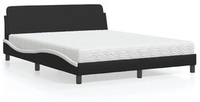 Letto Con Materasso Nero E Bianco 160x200cm Similpelle /