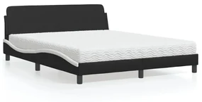 Letto Con Materasso Nero E Bianco 160x200cm Similpelle /