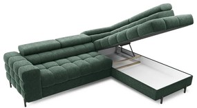 Divano angolare verde allungabile/con contenitore (con penisola a destra/a L) con rivestimento in bouclé Ferucce – ELTAP