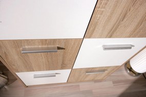 Credenza 6 cassetti in laminato rovere e bianco