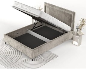 Letto matrimoniale imbottito beige con spazio contenitivo e rete 140x200 cm Baleine - Maison de Rêve