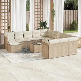 Set Divano da Giardino 13 pz con Cuscini Beige in Polyrattan