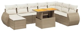 Set divano da giardino 9 pz con cuscini beige in polyrattan