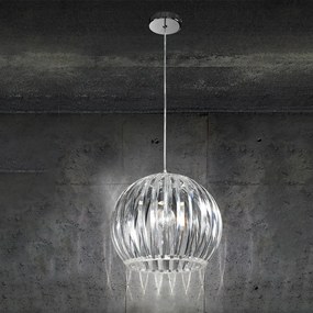 Lampadario In Metallo Contemporaneo Slice Cromo Trasparente 1 Luce E27 Piccolo