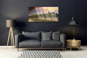 Quadro acrilico Paesaggio lacustre della città 100x50 cm