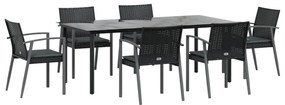 Set pranzo da giardino 7 pz con cuscini in polyrattan e acciaio