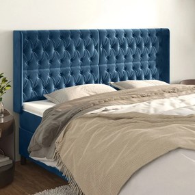 Testiera Ad Orecchio Blu Scuro 183x16x118/128 Cm İn Velluto /