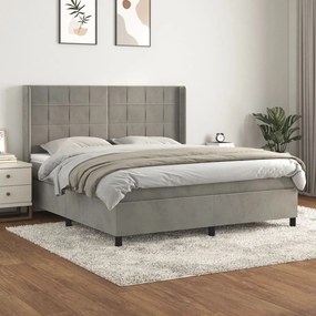 Giroletto A Molle Con Materasso Grigio Chiaro 160x200cm Velluto /