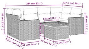 Set divani da giardino 7 pz con cuscini grigio in polyrattan