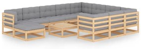 Set Divani da Giardino 12 pz con Cuscini Legno Massello di Pino