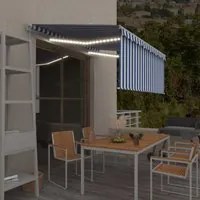 Tenda Sole Retrattile Manuale con LED 3x2,5m Blu e Bianco 3069261