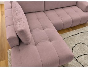 Divano angolare rosa allungabile e con contenitore (penisola a sinistra/a L) con rivestimento in ciniglia Fuji – Bobochic Paris