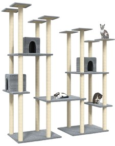 Albero per gatti con tiragraffi in sisal grigio chiaro 174 cm