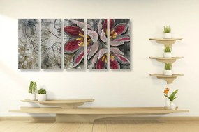 Quadri 5 pezzi – Fiori con perle