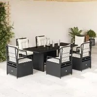 Set da Pranzo da Giardino 7 pz Nero con Cuscini in Polyrattan 3262922