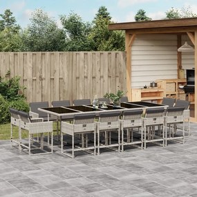 Set da pranzo da giardino 15 pz con cuscini grigio polyrattan