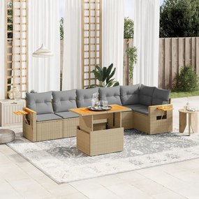 Set divani da giardino 7 pz con cuscini beige in polyrattan