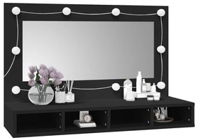 Mobile a specchio con led nero 90x31,5x62 cm