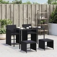 Set da Pranzo da Giardino 5 pz Nero con Cuscini in Polyrattan 365081