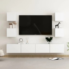 Set Mobili Porta Tv 6 Pz Bianco İn Legno Multistrato /