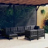 Set Divani da Giardino 9 pz con Cuscini Neri Massello di Pino 3097131