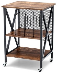 Costway Supporto per giradischi con struttura in acciaio ruote bloccabili, Portadischi in vinile rustico Marrone