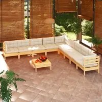 Set Divani da Giardino 10 pz con Cuscini Crema Massello di Pino 3096821