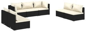 Set Salotto da Giardino 7 pz con Cuscini in Polyrattan Nero