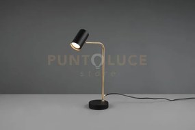 Marley lampada da tavolo spot cilindro ottone satinato + nero h. 45...