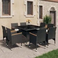 Set Pranzo da Giardino 9pz in Polyrattan e Vetro Temperato Nero 3095894