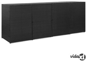 vidaXL Copribidone Quadruplo Spazzatura Nero 305x78x120 cm Polyrattan