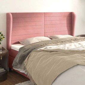 Testiera Ad Orecchio Rosa 183x23x118/128 Cm İn Velluto /