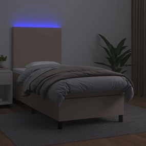 Giroletto molle materasso e led cappuccino 80x200 cm similpelle