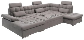 Divano angolare grigio allungabile e con contenitore (con penisola a destra/a U) Merkur – Ropez